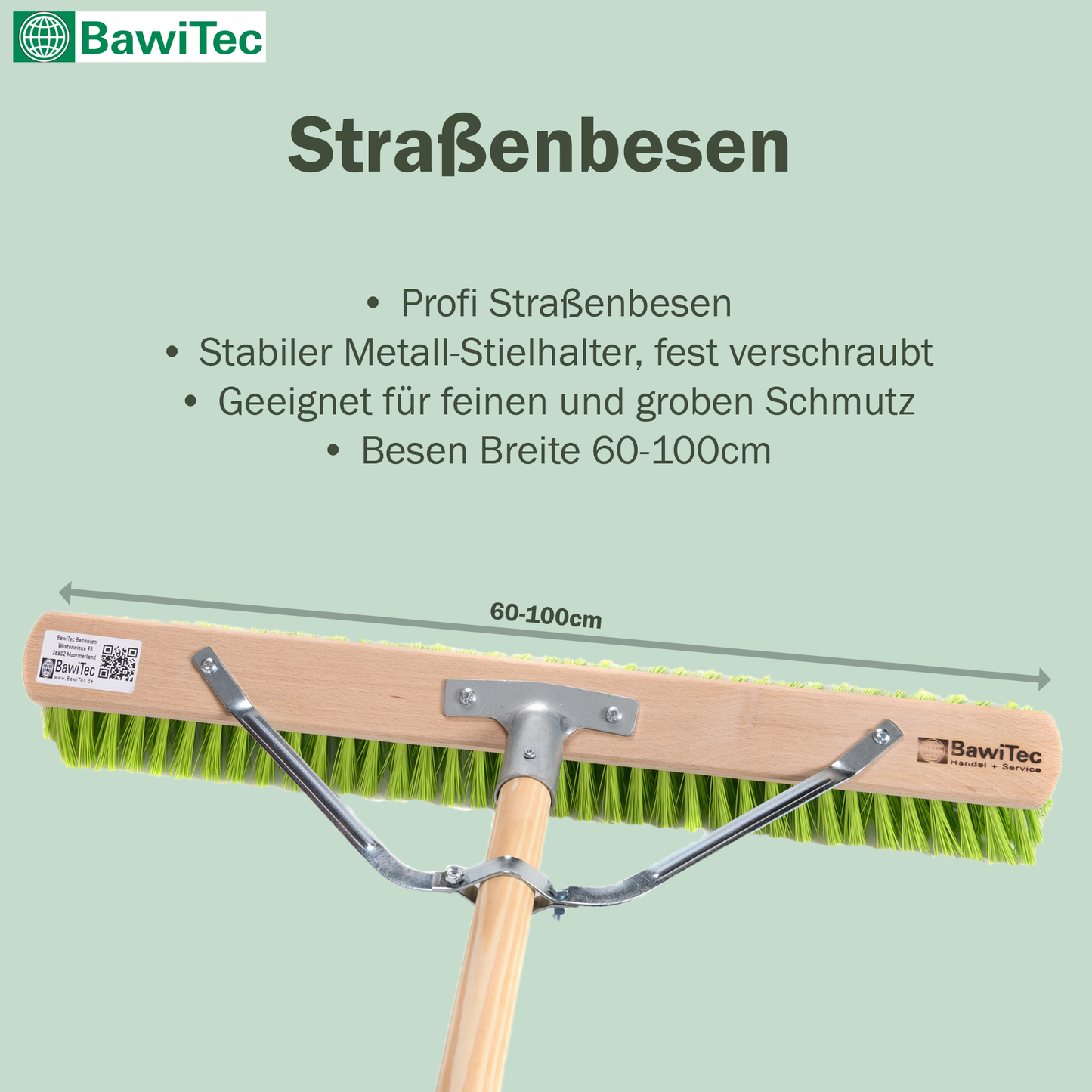 Professioneller Straßenbesen Elaston-Borsten  neongrün mit Stielstabilisator und Holzstiel Stiel Besen