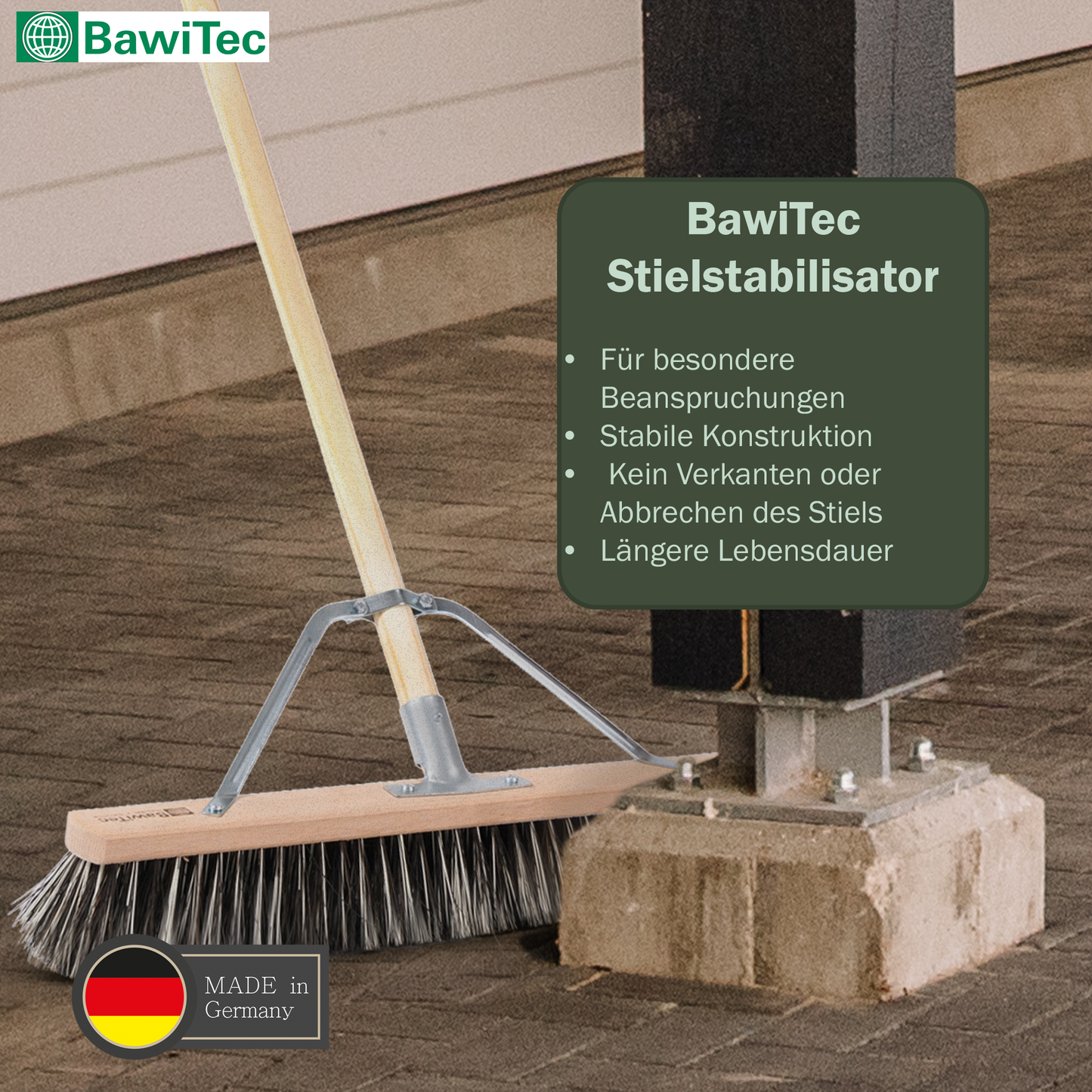 Special broom OssiBlitz broom with handle stabilizer and wooden handle Professional broom heavy duty version