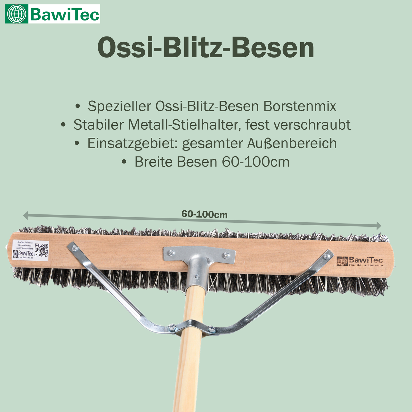 Special broom OssiBlitz broom with handle stabilizer and wooden handle Professional broom heavy duty version