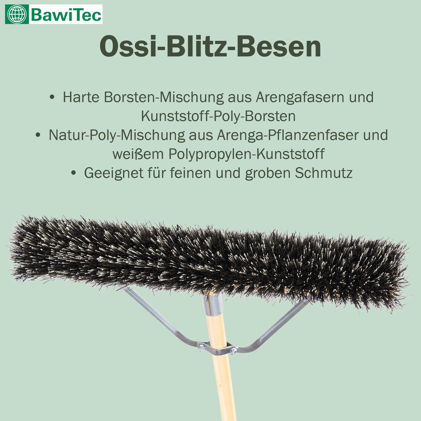 Special broom OssiBlitz broom with handle stabilizer and wooden handle Professional broom heavy duty version