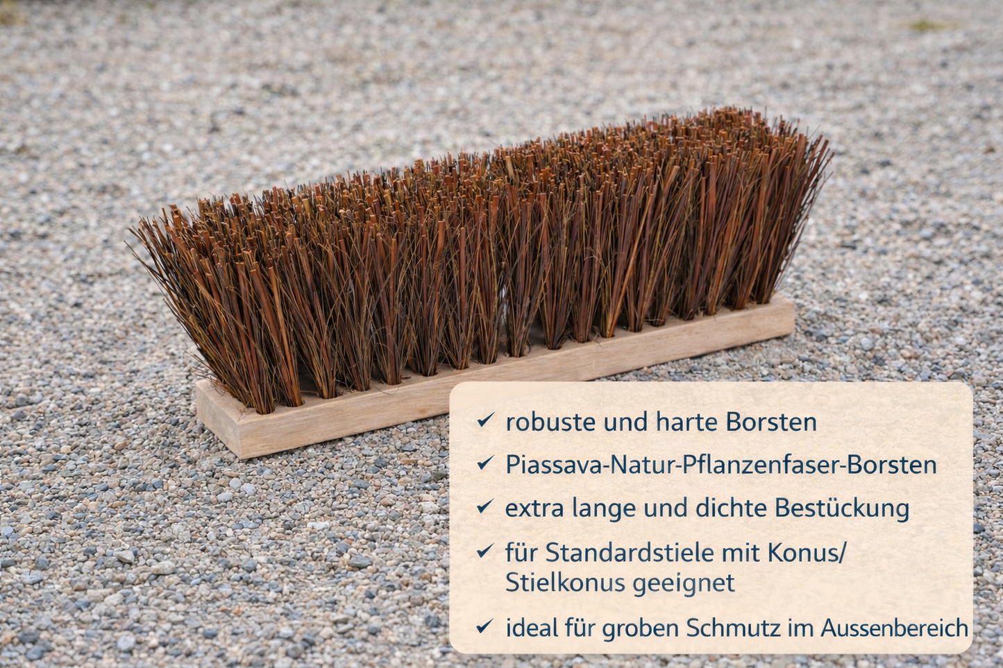 Robuster Piassava Straßenbesen mit Stielloch für Standard-Besenstiele, ohne Stiel