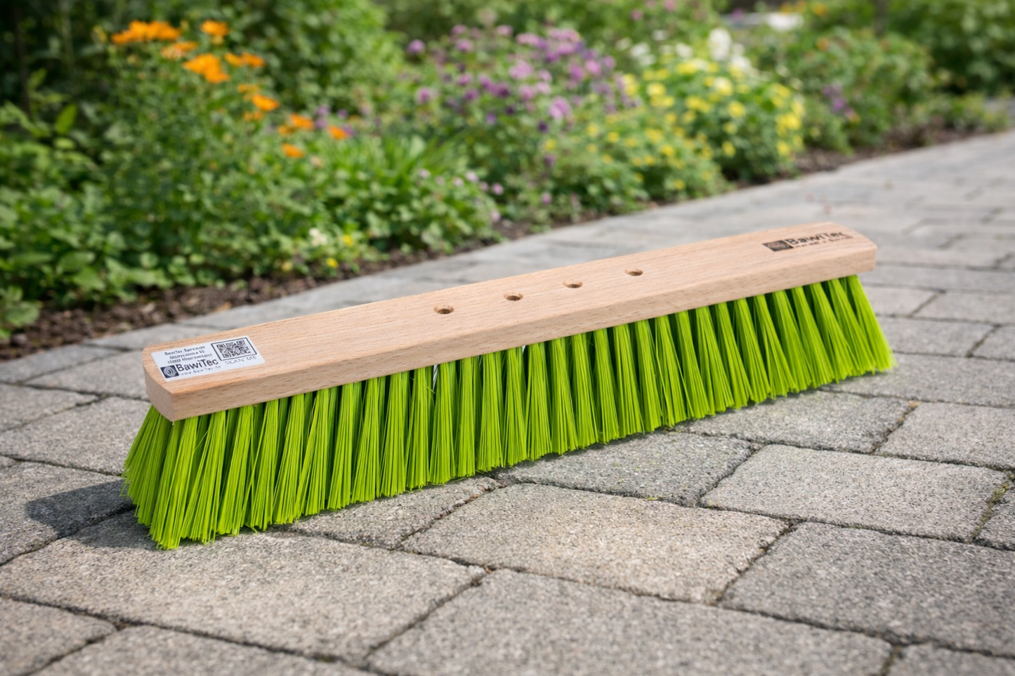 Professional street broom Elaston bristles neon green with 4-hole change system broom without handle garden broom wood