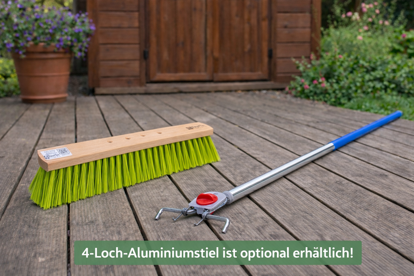 Professional street broom Elaston bristles neon green with 4-hole change system broom without handle garden broom wood