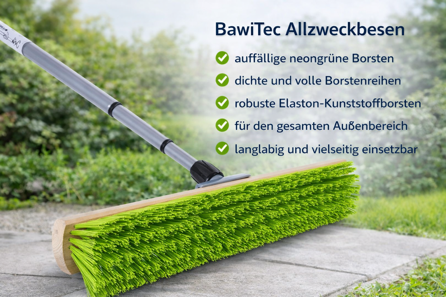 Straßenbesen Kehrbesen Elaston neongrün mit Teleskopstiel stufenlos verstellbar Gartenbesen