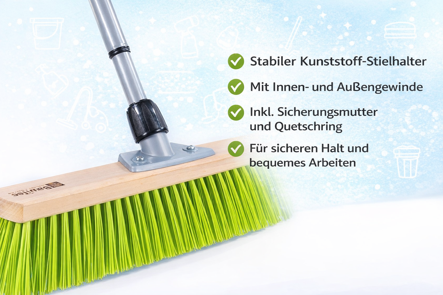 Straßenbesen Kehrbesen Elaston neongrün mit Teleskopstiel stufenlos verstellbar Gartenbesen