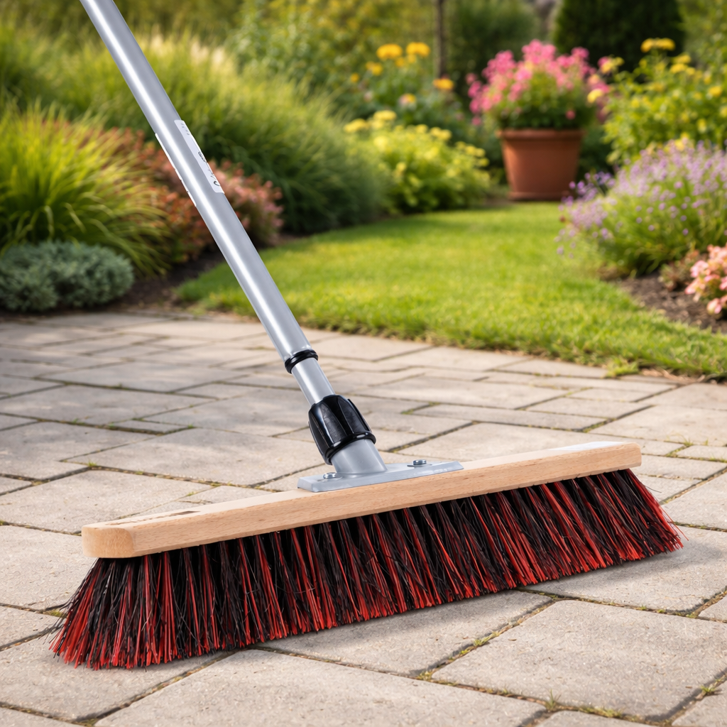 Laguz Straßenbesen 100 Cm – Saalbesen Mit Buchenholzstiel 150 Cm, Für Hof & Werkstatt (natur/schwarz/silber)