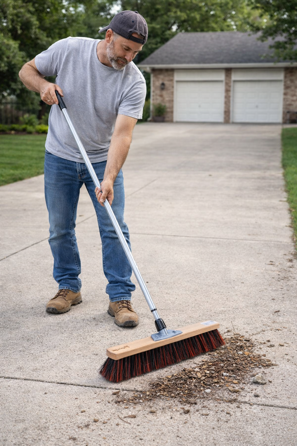 Straßenbesen Arenga-Mix-Borsten mit Teleskopstiel stufenlos ausziehbar Kehrbesen mit Stiel