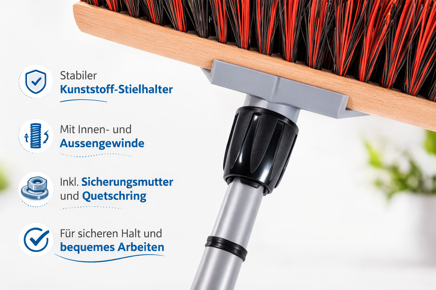 Straßenbesen Arenga-Mix-Borsten mit Teleskopstiel stufenlos ausziehbar Kehrbesen mit Stiel
