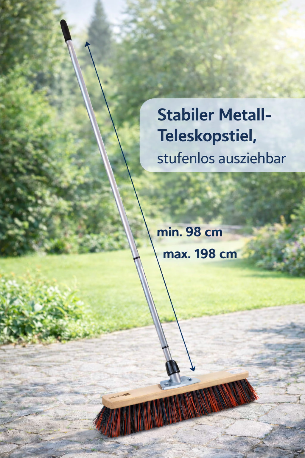 Straßenbesen Arenga-Mix-Borsten mit Teleskopstiel stufenlos ausziehbar Kehrbesen mit Stiel