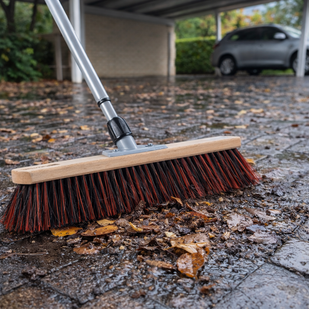 Straßenbesen Arenga-Mix-Borsten mit Teleskopstiel stufenlos ausziehbar Kehrbesen mit Stiel