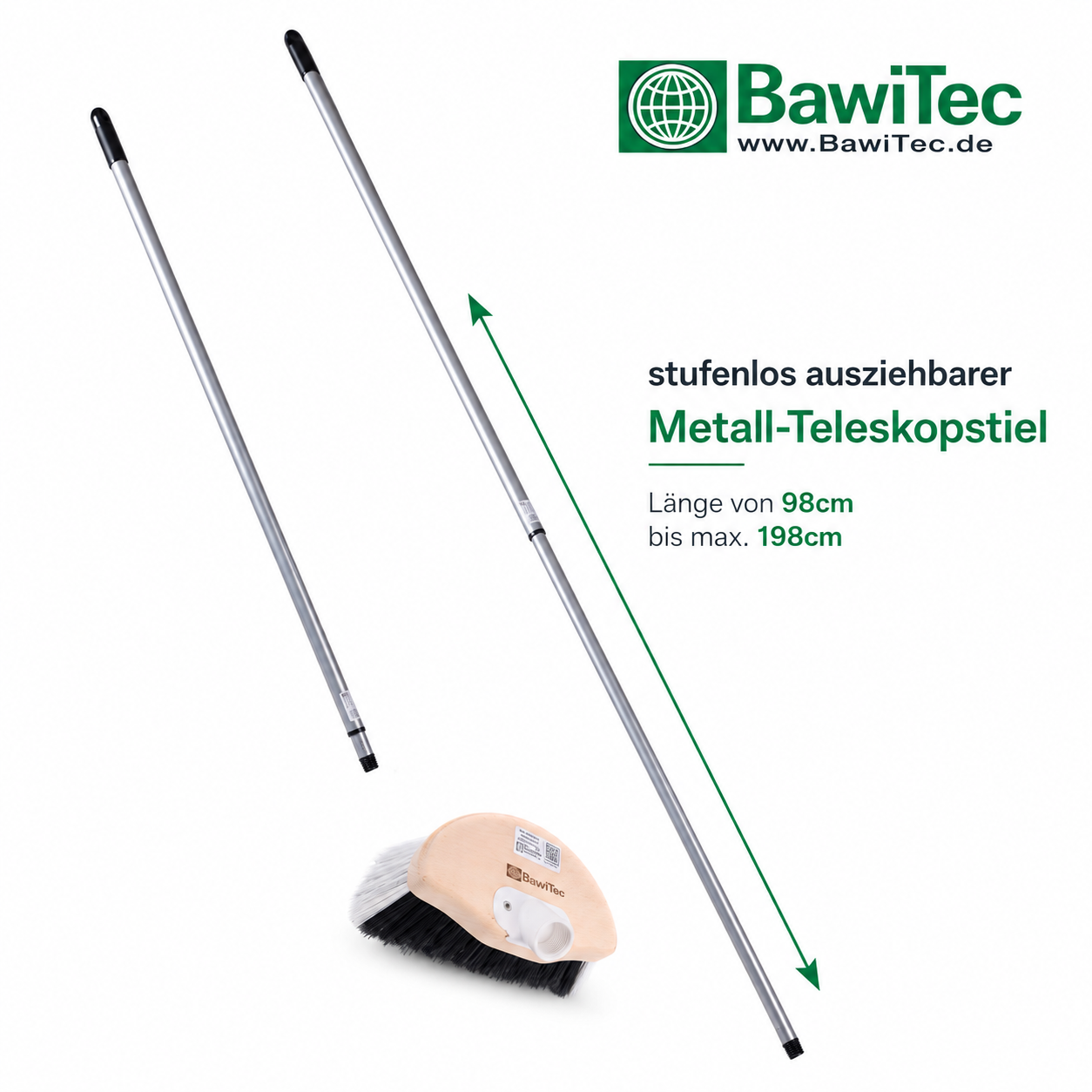 Waschbürste Fensterwascher Halbmond Form 20cm mit Metall-Teleskopstiel 200cm Lang