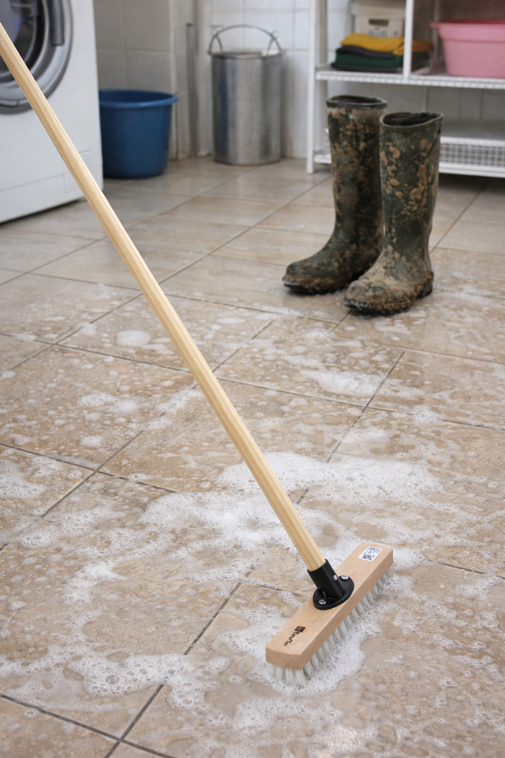 Schmaler Wischer Schrubber 30cm Breit mit Holzstiel 120cm oder 140cm Länge ppn-Kunststoff-Borsten