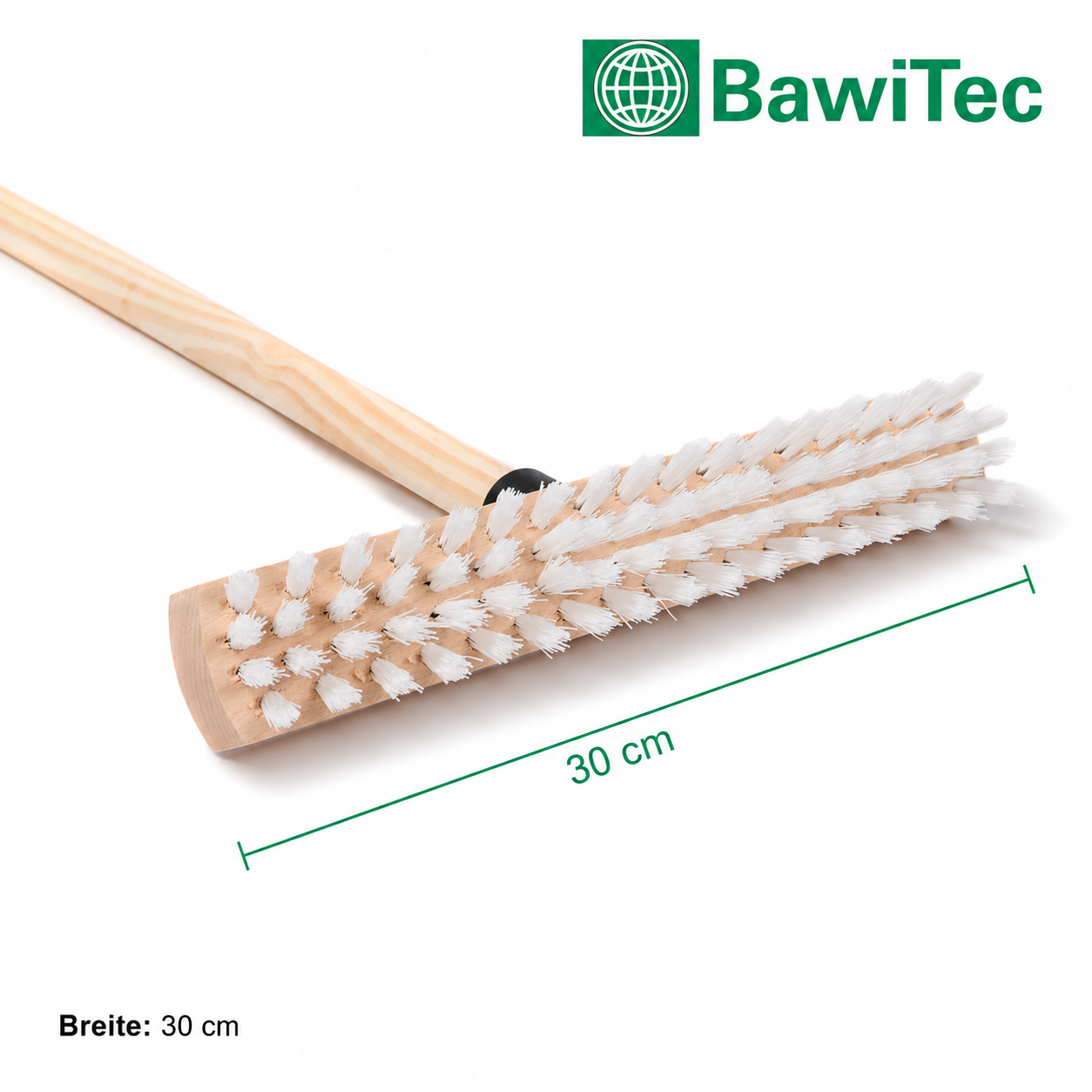 Wiper scrubber 30cm wide with wooden handle 120cm or 140cm length ppn plastic bristles