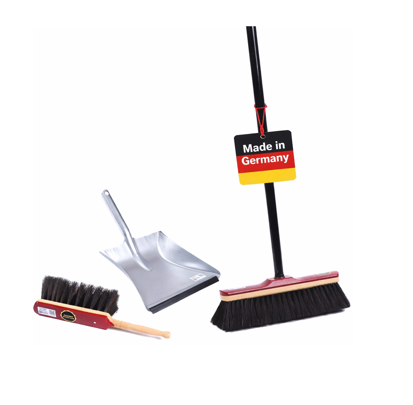 Real horsehair bristles, sweeping set, broom set, hand brush and metal dustpan, very soft