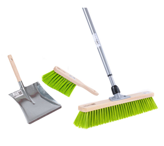 Street broom set sweeping set XL broom neon green telescopic handle hand brush and dustpan
