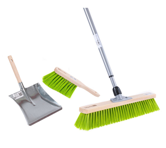 Gartenbesen Set mit Handfeger & Kehrschaufel | Straßenbesen 50/60 cm