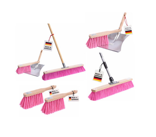 BawiTec Pink-Star Besen & Sets – Straßenbesen, Handfeger, Kehrschaufel & Stiele