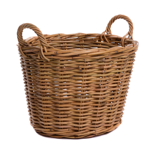 Large rattan basket with handles, harvest basket, wicker basket, natural basket, woven handle basket, fireplace basket