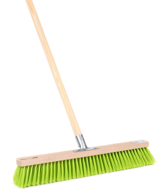 Professional street broom Eralon-Elaston bristles neon green with sturdy handle wooden handle garden broom