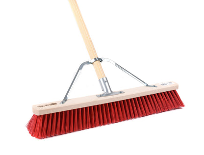 Professional street broom Elaston bristles red with handle stabilizer and wooden handle broom