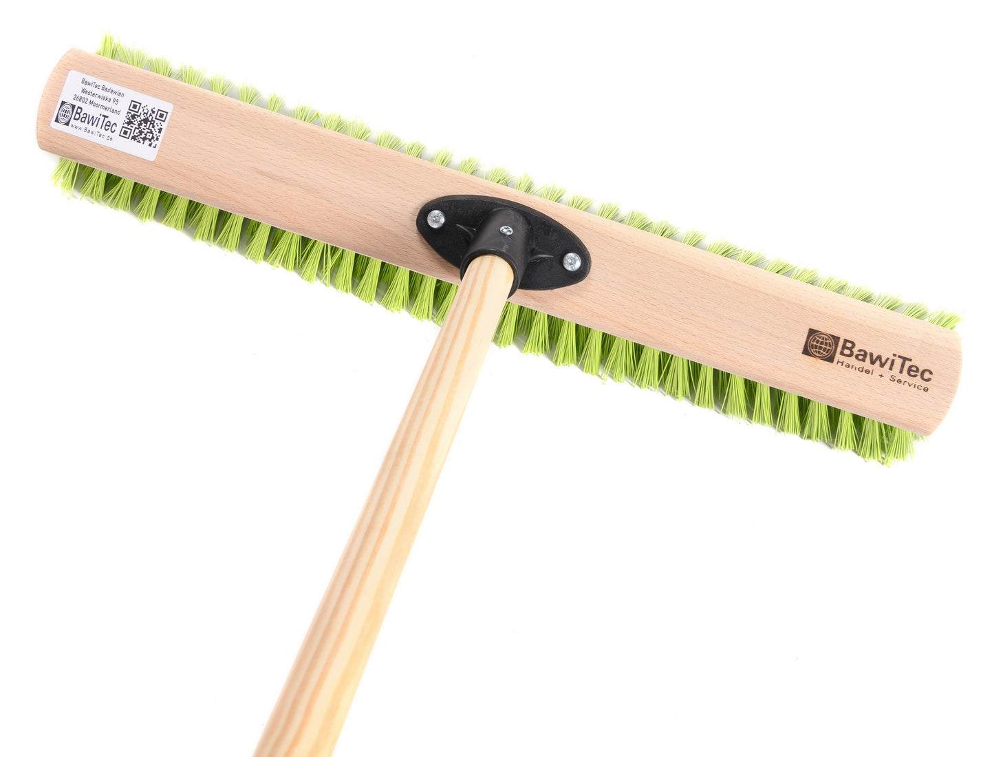 Professional street broom Eralon-Elaston bristles neon green/green with wooden handle garden broom for outdoor use 