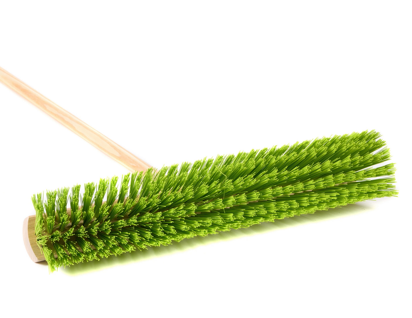 Professional street broom Eralon-Elaston bristles neon green/green with wooden handle garden broom for outdoor use 