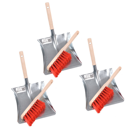 3 pieces of sweeping set, plastic bristles, red hand brush 28cm and metal dustpan
