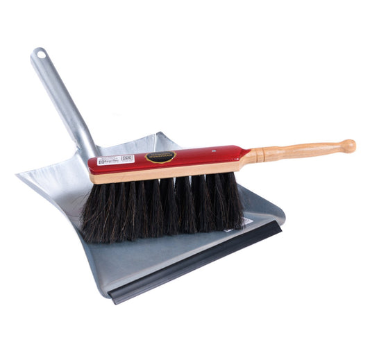 Sweeping set real horsehair bristles sweeping set 2 pieces. Painted hand brush and metal dustpan with lip