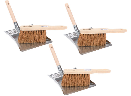 3 pieces sweeping set coconut natural fiber bristles hand brush 28cm and metal dustpan