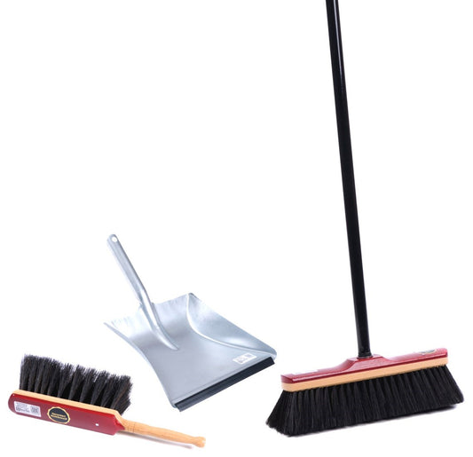 Real horsehair bristles, sweeping set, broom set, hand brush and metal dustpan, very soft