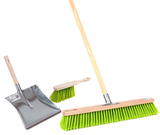 Professional garden broom complete set XL broom with hand brush, metal dustpan and garden handle