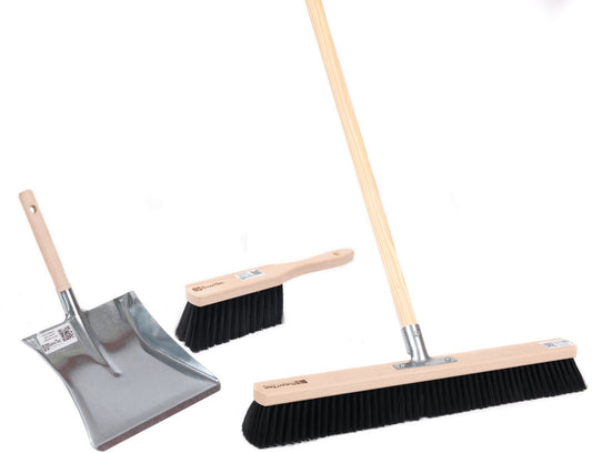 Sweeping broom hall broom sweeping set XL 4 pieces. Width 60cm with handle Length 140cm Hand brush and metal dustpan