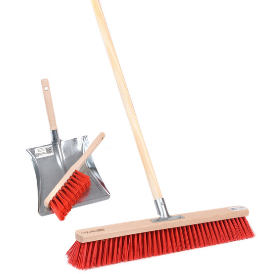 Street broom sweeping set Elaston plastic red broom 50cm handle 140cm hand brush 28cm and dustpan 