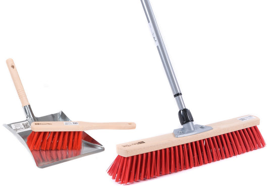 Street broom sweeping set sweeping broom set 4 pieces. Robust plastic bristles hand brush and dustpan